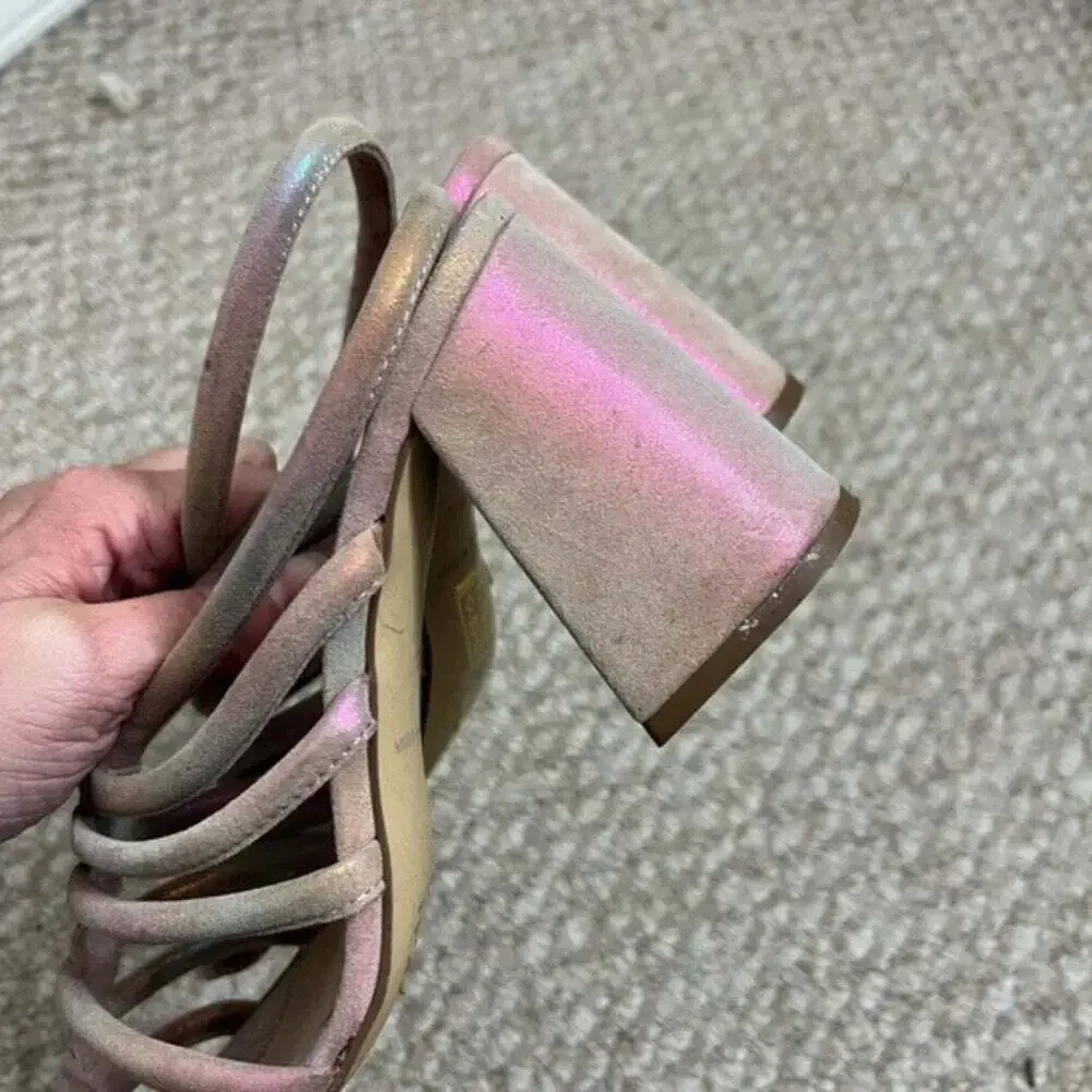 FREE PEOPLE Womens Colette Cinched Sandals Heel Iridescent Leather 38.5 New